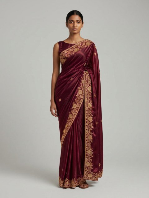 Example: the same woman wearing the maroon saree, made by AI Try-On