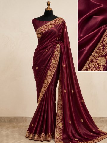 Example: a maroon embroidered saree