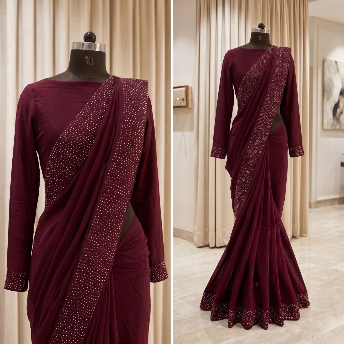 Zardozi stone work saree