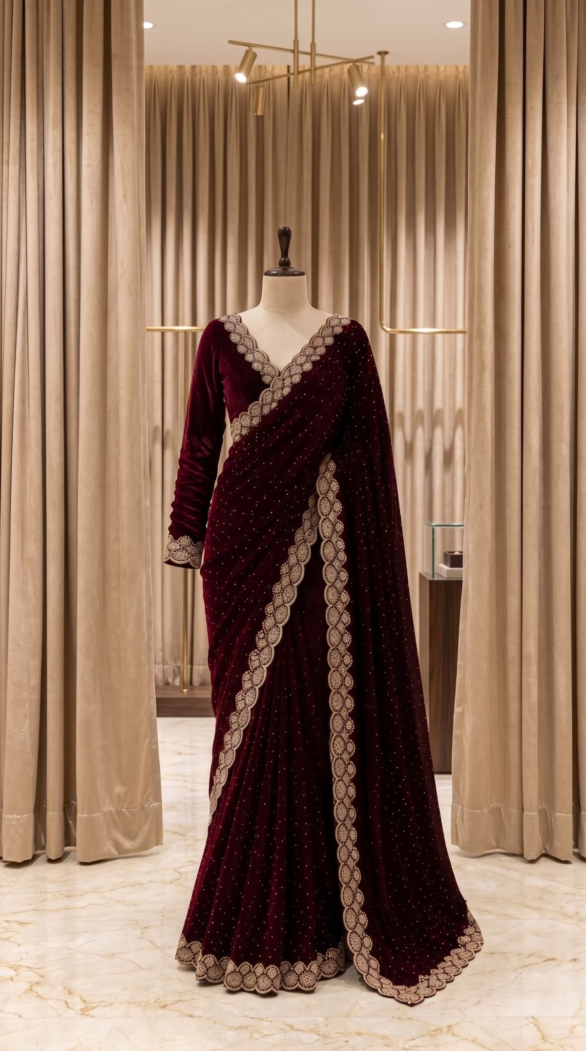 Zardozi stone work saree