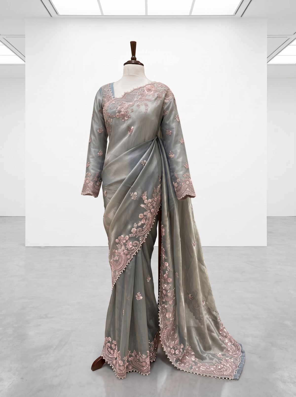 Reesham work saree