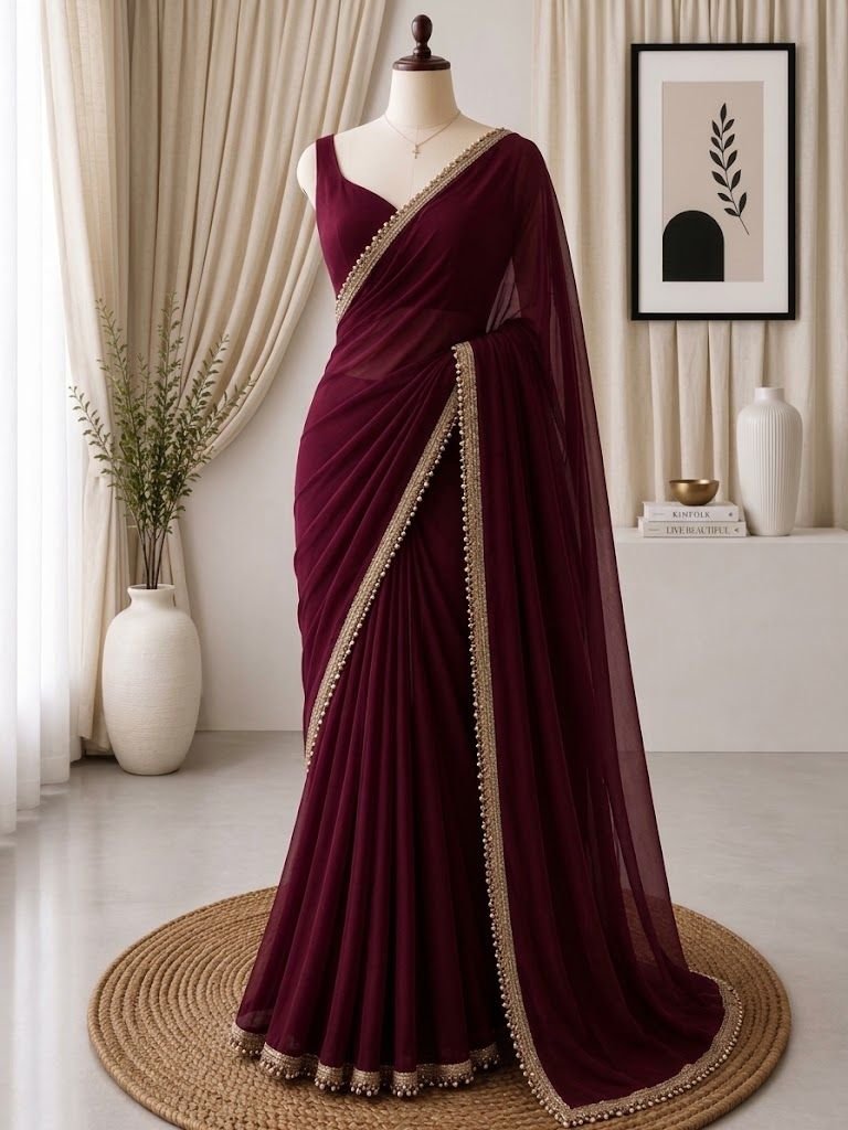 chiffion lace saree
