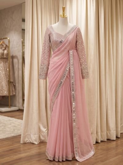 Emboridery with china mukesh work